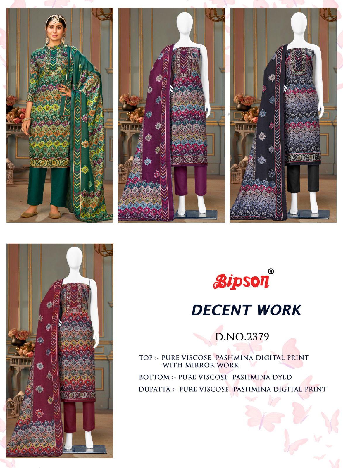 Decent Work 2379 By Bipson Pashmina Dress Material Catalog